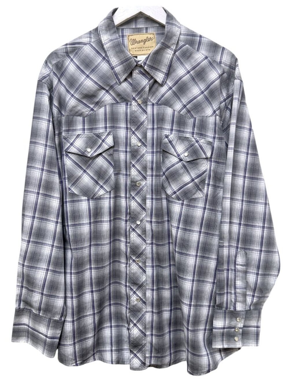 Wrangler Pearl Snap Shirt Mens Size 2XL XXL Gray Plaid Long Sleeve Western Rodeo